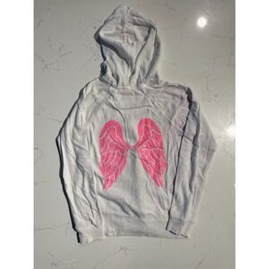 Victoria's Secret White Zip Up Hoodie Angel Wings Pink Sz M